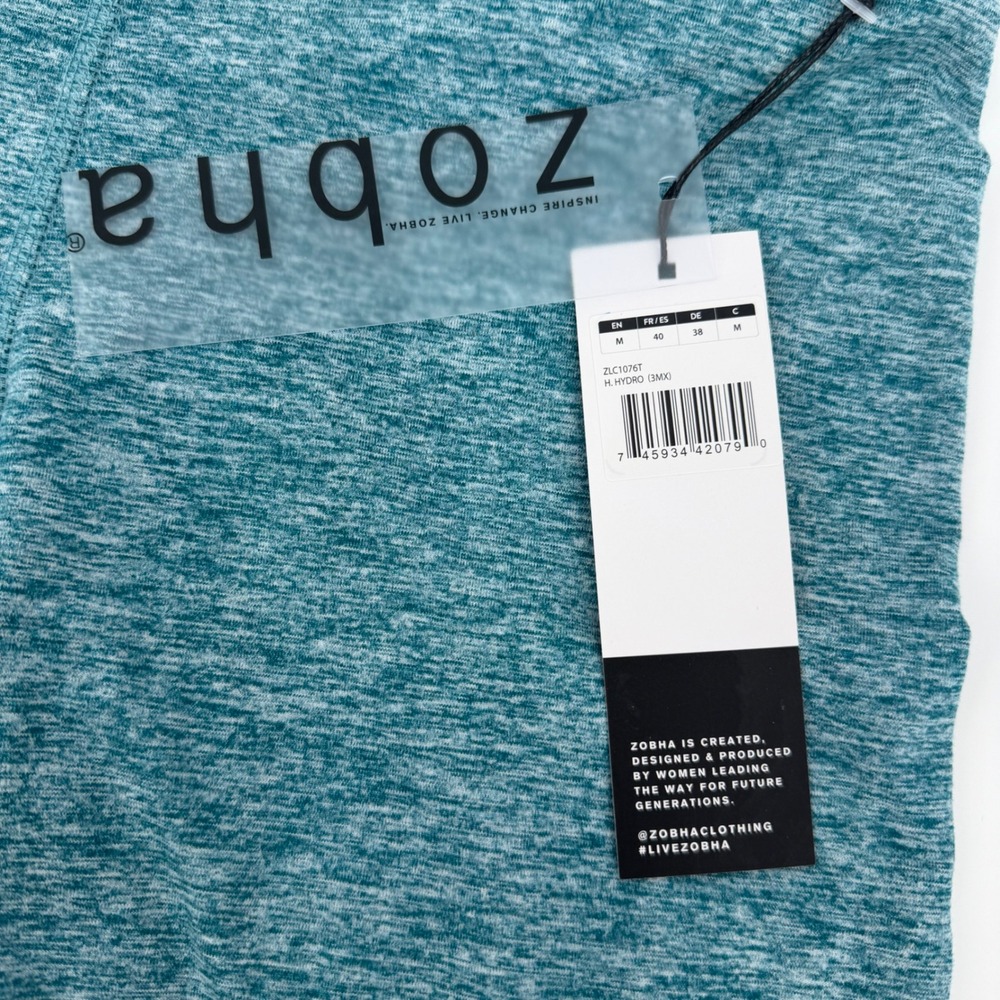 Zobha Womens H. Hydro Heathered Teal High Waisted Capri Leggings Size M NWT - Picture 3 of 7